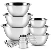 Mixing Bowls Set 14 Pieces Stainless Steel Bowl Set W/ Measuring Cups and Spoons