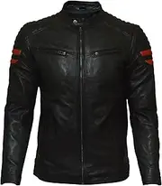 AR Mens Vintage Cafe Racer Motorcycle Black & Red Stripes Retro Biker Leather Jacket | Jackets for Men