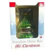 MR. CHRISTMAS ANIMATED MUSIC BOX W/TRAIN GOING AROUND TREE NOS Porcelain 12”￼