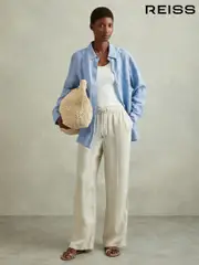 Reiss Blue Belle Linen Button-Through Shirt (B06146) | $195