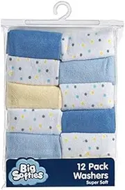 Big Softies Supersoft Spot Baby Washers for Boys 12 Piece Set, Blue, 12 Count