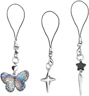 [YALLNASL] Y2k Accessories Goth Phone Charms for Phone Case Charms Strap Y2k Keychains for Backpacks Handbag Accessories Charms Butterfly Phone Charm Keychain Gothic Punk Charms for Camera Earphone Charms 3 Pcs