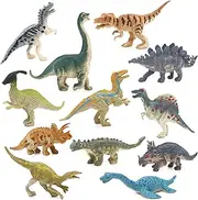12PCS Mini Dinosaur Figures, Plastic Assorted Small Dinosaur Figurine, Dinosaur Cake Topper, Dino Toys Party Favors