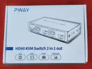 NEW PWAY HDMI KVM Switch 2 in 1 Out Model PW-S7206H Cables 2 Computers 1 Monitor
