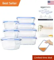 14-Piece Glass Food Storage Containers Set - Leakproof Locking Lids, Clear/Blue