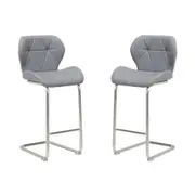 Raimon Furniture Set of 2 Terry Faux Leather Bar Stool 66cm - Brused Stainless Legs - Grey