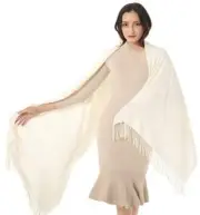 Women's Scarf Pashmina Shawls and Wraps for Evening Dress Wedding Creamy White