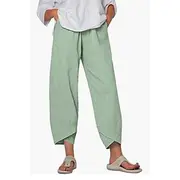 Women's Cotton Linen Pants Slacks Streetwear Casual Ankle-Length Natural Plain Pocket Outdoor Comfortable Street Going out Navy Black White Light Green Summer
