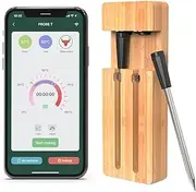 Wirel Meat Thermometer 98FT Wirel BT Meat Thermometer with 2 Probes APP Control Type-C Rechargeable Food Cooking Thermometer for BBQ Oven Grill r