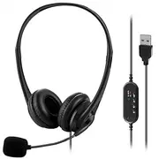 Computer USB Headset with Mic, Wired Headphones with Microphone for PC, Laptop (Black Slender)