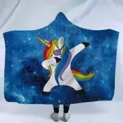 Unicorn With Sunglasses 3D Hooded Blanket Wearable Flannel Throw Blanket Cloak