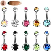 [ZEPIQOR] Pack of 10 Belly Button Piercings, Surgical Steel, Belly Button Piercing, Gold Belly Button Piercing, 10 Colours, with Two Gemstones, Stainless Steel, Body Jewellery, Piercing, 1.6 mm x 11 mm