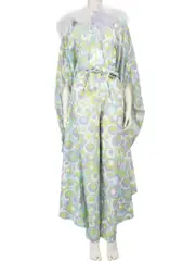 Printed Pattern Feather Trim Jumpsuit
