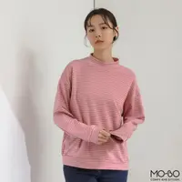 在飛比找momo購物網優惠-【MO-BO】MIT磨毛條紋寬鬆高領上衣