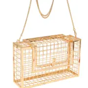 Women Chain Crossbody Bags Iron Cage Metal Hollow Out Cage Evening Clutch-A