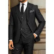 Men's Wedding Suits Black Dark Navy Party Dress Solid Colored Graduation Suits Tailored Fit 3 Piece Single Breasted Two-buttons
