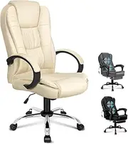 ALFORDSON Office Chair Ergonomic Computer Chair Executive Home Desk Chair Swivel Leather Racing Gaming Chair in Beige Color