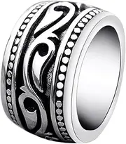 [enhong] Mens Rings Heavy Wide Vintage Stainless Steel Ring Black Silver Celtic Wedding Band for Men Women Size 7 8 9 10 11 12 13 14