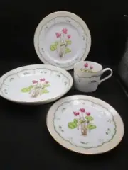 GEORGES BRIARD CYCLAMEN DINNER SET 4 PCS PLATE SOUP CUP SAUCER PICK1