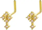 [Niaspi] 2Pcs 20G Cross L-Shaped Nose Rings Studs for Women Surgical Steel Cubic Zircon Crisscross Nose Studs Screws Tragus Cartilage Helix Conch Nose Nostril Piercing Jewelry