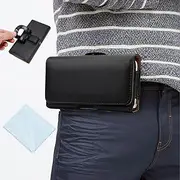 Mobile Phone Belt Bag Black Magnetic Closure Mobile Phone Case with Belt Loop Men's Mobile Phone Case with Clip Landscape Format with Mobile Phone Wipe for I-Phone Pro Max Sam-Sung Xiao-mi Mobile