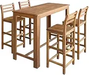5-Piece Solid Acacia Wood Bar Table and Chair Set, Modern Dining Room and Kitchen Furniture, 1 Table & 4 Chairs, Sturdy and Weatherproof, Easy Assembly