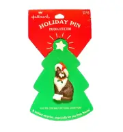 Hallmark PIN Christmas Vintage CAT B&W TUXEDO Santa Hat 1990s Holiday Brooch NEW