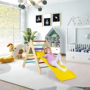 Costway3-in-1 Kid Wooden Climbing Triangle Set Sliding with Reversible Ramp