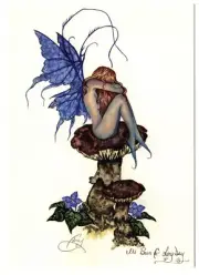 AMY BROWN NEW &MINT FAIRY POSTCARD/MINI ART PRINT BLUE FAIRY MUSHROOM FAERIE