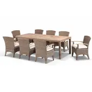 Sahara 8 Rectangle Teak top Table with Kai Chairs Dining Setting - Outdoor Wicker Dining Settings