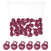 30 Pcs Round Cord Lock Spring Loaded Toggle Stoppers with Box Dark Red