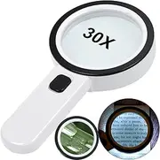 Mumoo Bear Magnifying Glass with Light, 30X Handheld Large Magnifying Glass 12 LED Illuminated Lighted Magnifier for Macular Degeneration Seniors Reading Inspection Coins Jewelry