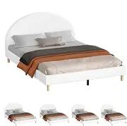 ALFORDSON Bed Frame Base King Size with PU Leather Upholstery Upholstery, Bed Platform Foundation with Headboard for Mattress Topper, Calla White