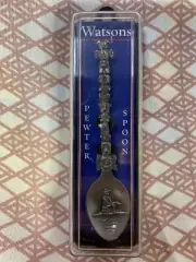 VTG Watsons Alaska 4" Collector Spoon In Case Made In USA Small Pewter Spoon