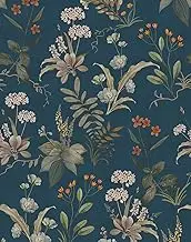 Dark Blue Floral Drawer Liner Peel and Stick Contact Paper self Adhesive Wallpaper Removable Vinyl Decorative Shelf Drawer Liner (Dark Blue, 118 inch x 17.4 inch)