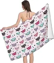JBYJBX Carttoon Cat Print Beach Towel Quick Dry Sandproof Microfiber Beach Bath Towel for Travel Pool Camping