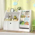 Kids Bookshelf,Book Storage Organizer,4 Sling Toddler Wooden Book Shelf,2-Tier K