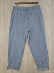 Talbots Cropped Pants Women's Large Blue Lightweight Roll Tab Cuff Pull On NEW
