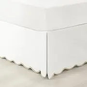 Lush Decor Coastal Chic Scallop Edge Linen Textured Bed Skirt Neutral/White Single Queen - Soft Elegant Luxury Easy Fit Elastic Band Tailored Bedskirt
