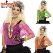 CA594 Neon Fishnet Vest Top T-Shirt 1980s Costume 80s Retro Disco Punk Rocker