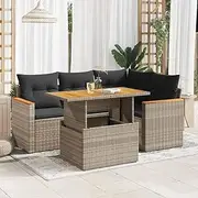 Patio Furniture Sets 5 Piece Garden Sofa Set with Cushions Grey Poly Rattan Acacia