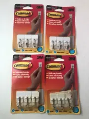 4 Packages of 3M Command With 12 Small Wire Hooks 16 Small Strips 225g 1/2 lb