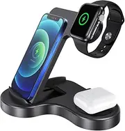 Duky 15W Charger Station for Apple Multiple Devices, 3 in 1 Fast Wireless Charger Stand Dock Foldable for iPhone 15 14 13 12 11 Pro Plus Apple Watch Series 8 7 6 SE 5 4 3 2 & AirPods 3/2/