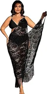 [Generic] Women's Plus Size Lace Kimono Beachwear Fringe Trim Cover Up