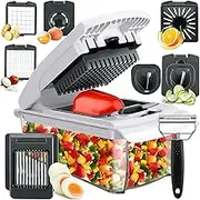 Vegetable Chopper（Upgraded, 9-in-1 Onion Chopper,Mandolin Slicer with Peeler, Spiralizer, Zoodle Maker, Lemon Squeezer, Egg Slicer,Seperator for Salad Potato Carrot, Vegetable Cutter Kitchen Gadget