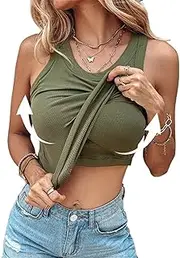[Xuwenh] Chicme Tank Top with Bra, Chicme Tank Top with Built in Bra, Round Neck Ribbed Tank Top with Bra Pads