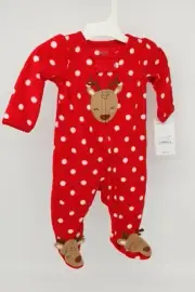 Carter’s Baby One Piece Zip Up Deer Footed Jumper. NWT. Red, White and Brown