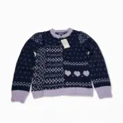 Freshman Kids' Mix Stitch Fair Isle Sweater in Lavender and Navy Size L 12/14