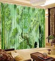 Custom Photo Curtain Luxury Curtain for Living Room Home Decoration Green Bamboo Blackout Curtains Bedroom Curtain （W） 140×（H） 160CM