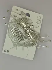 SILVER RHINESTONE FLOWERS & VINES HAIR COMB WEDDING
